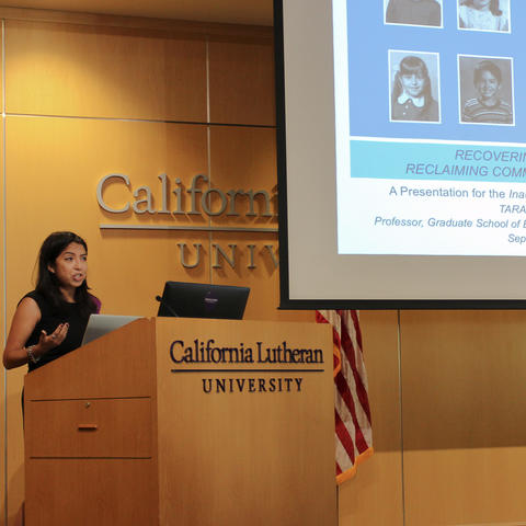 Dr. Gabriela Cazares speaking at the 2019 EDU|CAL Annual Symposium